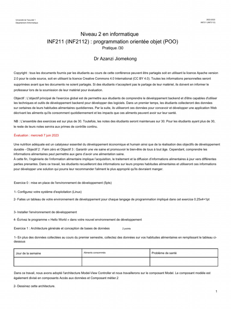 Pratique de POO : Alimentation et santé | PDF | Informatique | Informatique