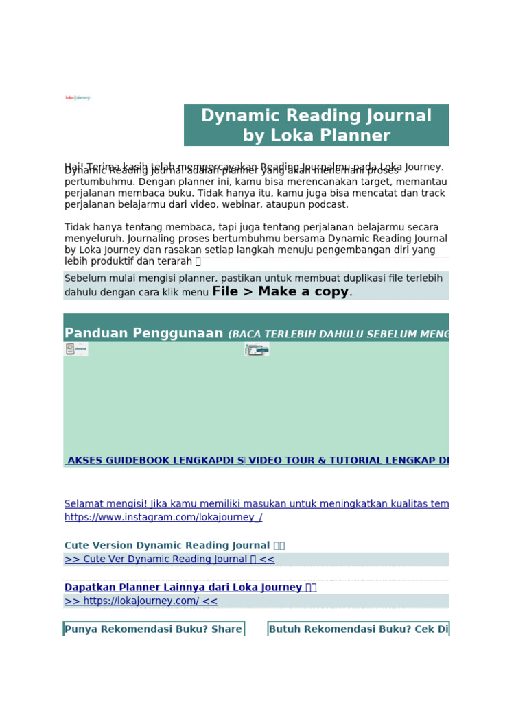 Dynamic Reading Journal Loka Journey | PDF