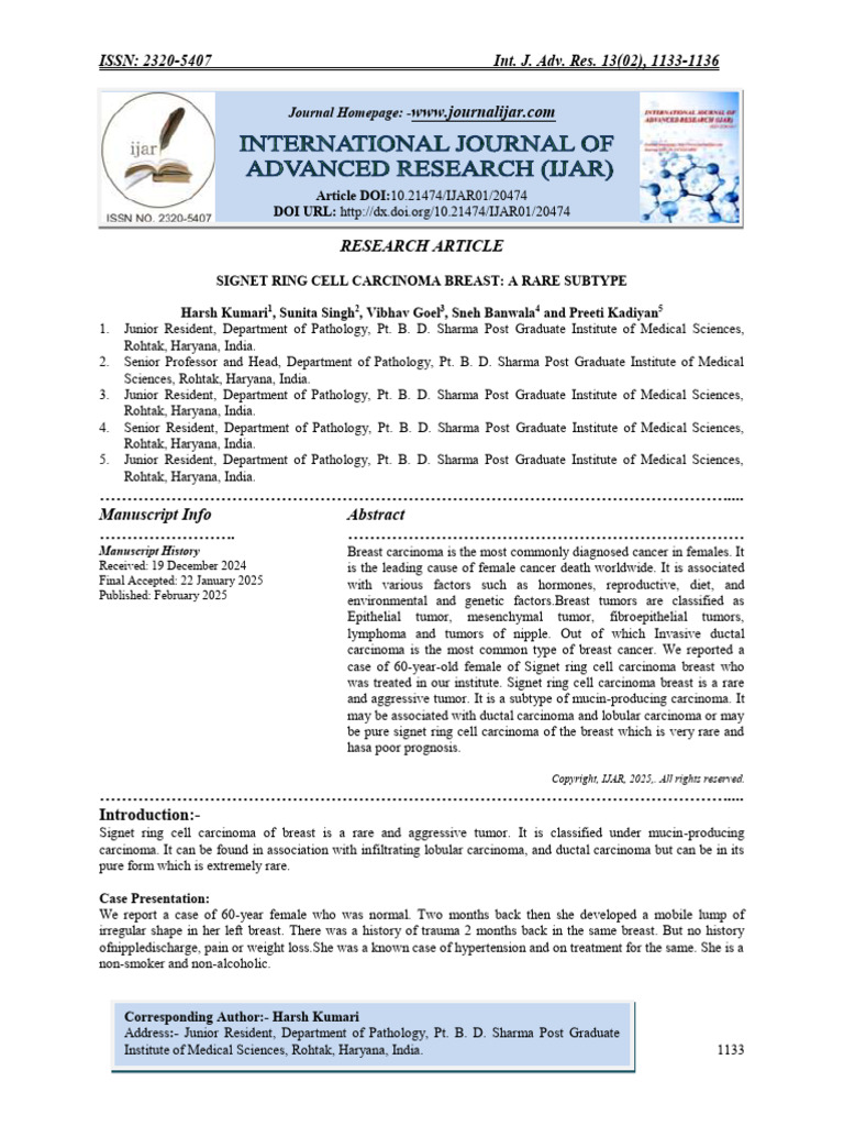 Rare Signet Ring Cell Carcinoma in Breast | PDF | Breast Cancer | Carcinoma