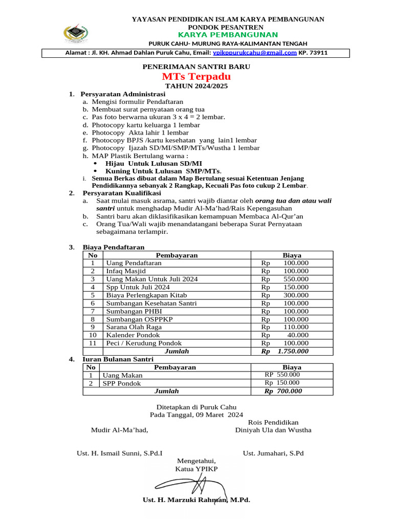 Farmulir PONDOK MTS TERPADU | PDF