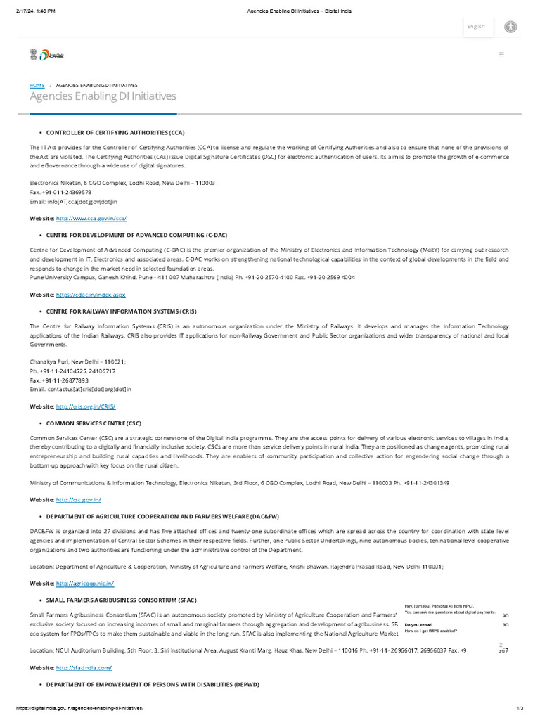 Agencies Supporting Digital India Initiatives | PDF