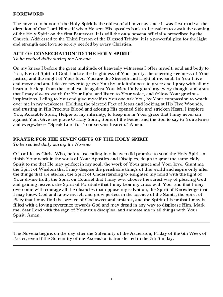 Novena for the Seven Holy Spirit Gifts | PDF | Lord's Prayer | God The ...