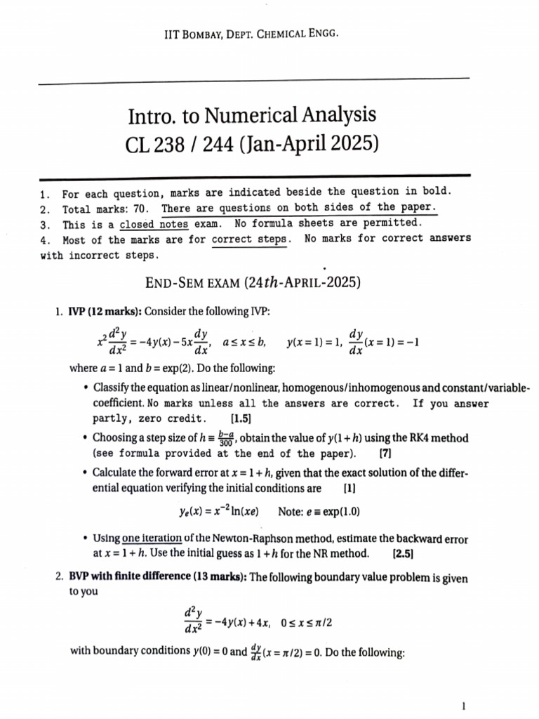 IIT Bombay Numerical Analysis Exam Guide | PDF | Matrix (Mathematics ...