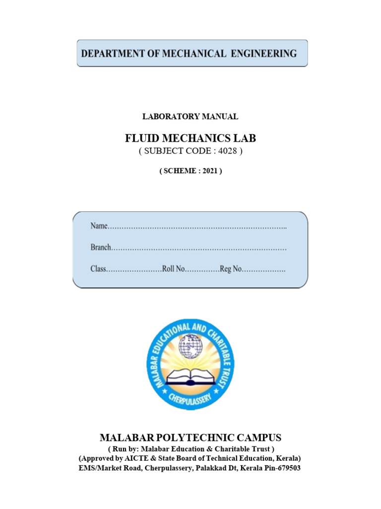 Fluid Mechanics Laboratory Manual | PDF | Pressure Measurement | Pressure