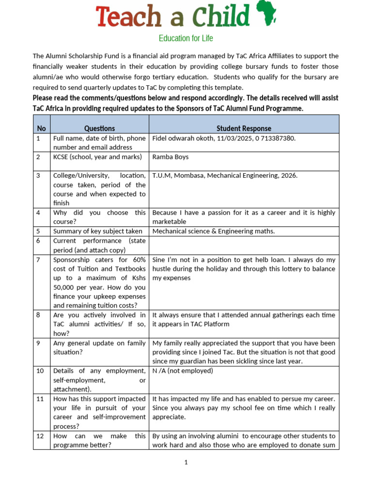 Alumni Scholarship Fund Update Request | PDF