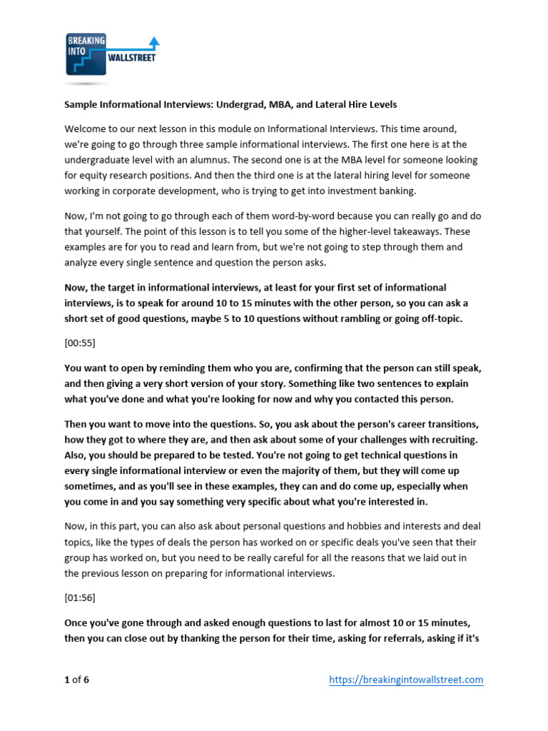 IBNT 02 07 Informational Interview Examples | PDF