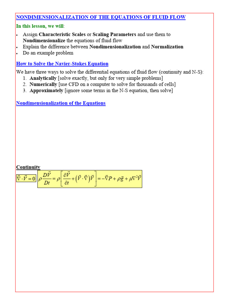 Nondimensionalization in Fluid Dynamics | PDF | Equations | Navier ...