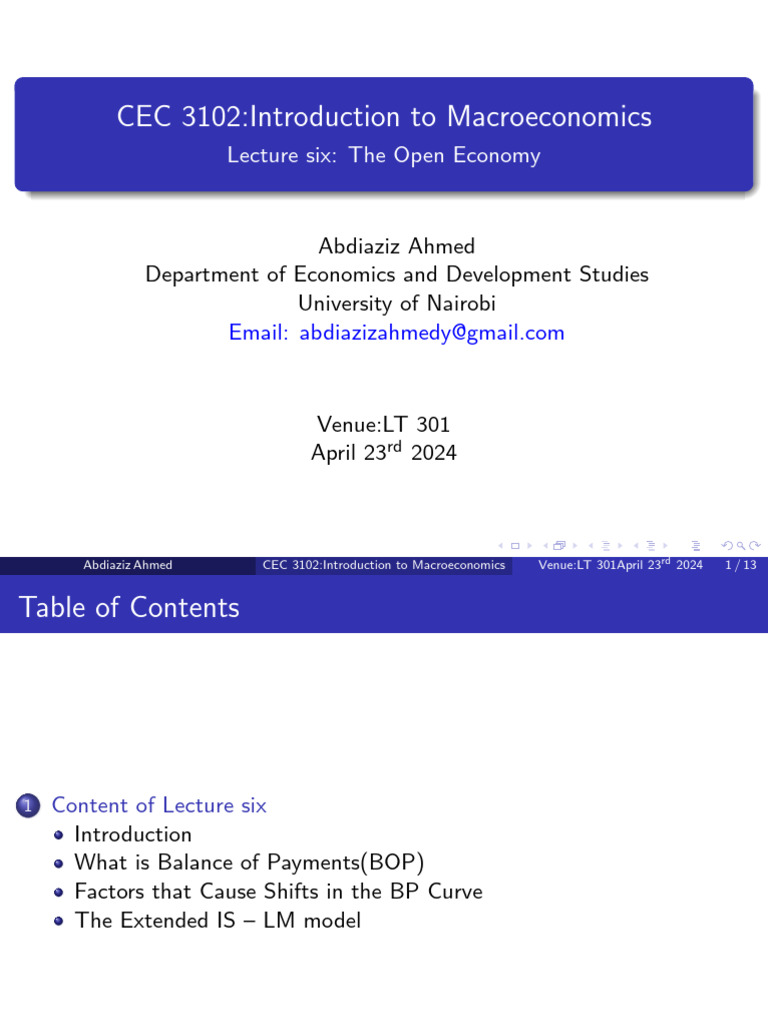 Lecture Six | PDF | Balance Of Trade | Balance Of Payments
