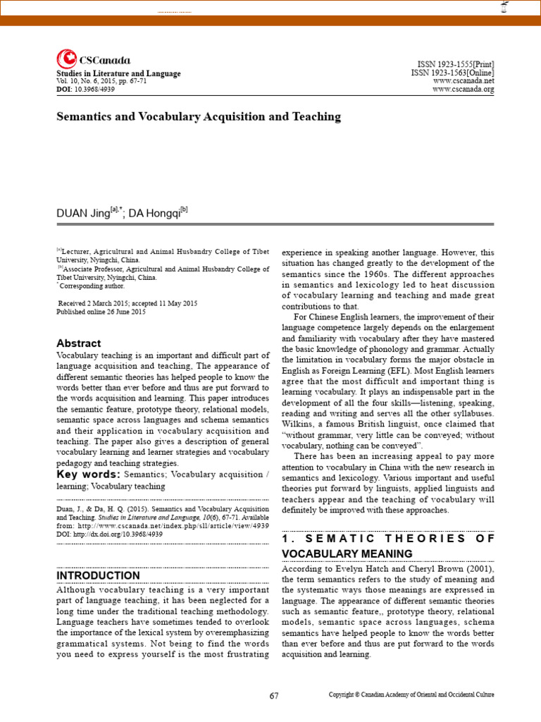 Semantics in Vocabulary Teaching | PDF | Semantics | Vocabulary
