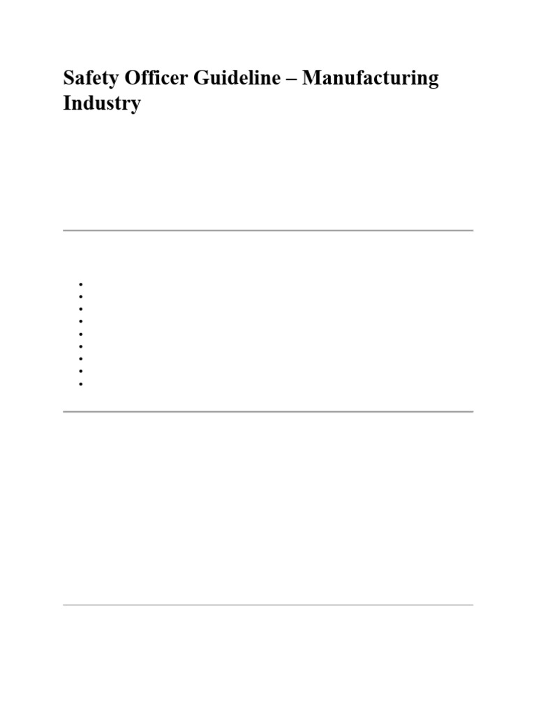 Manufacturing Safety Officer Guidelines | PDF | Occupational Safety And ...