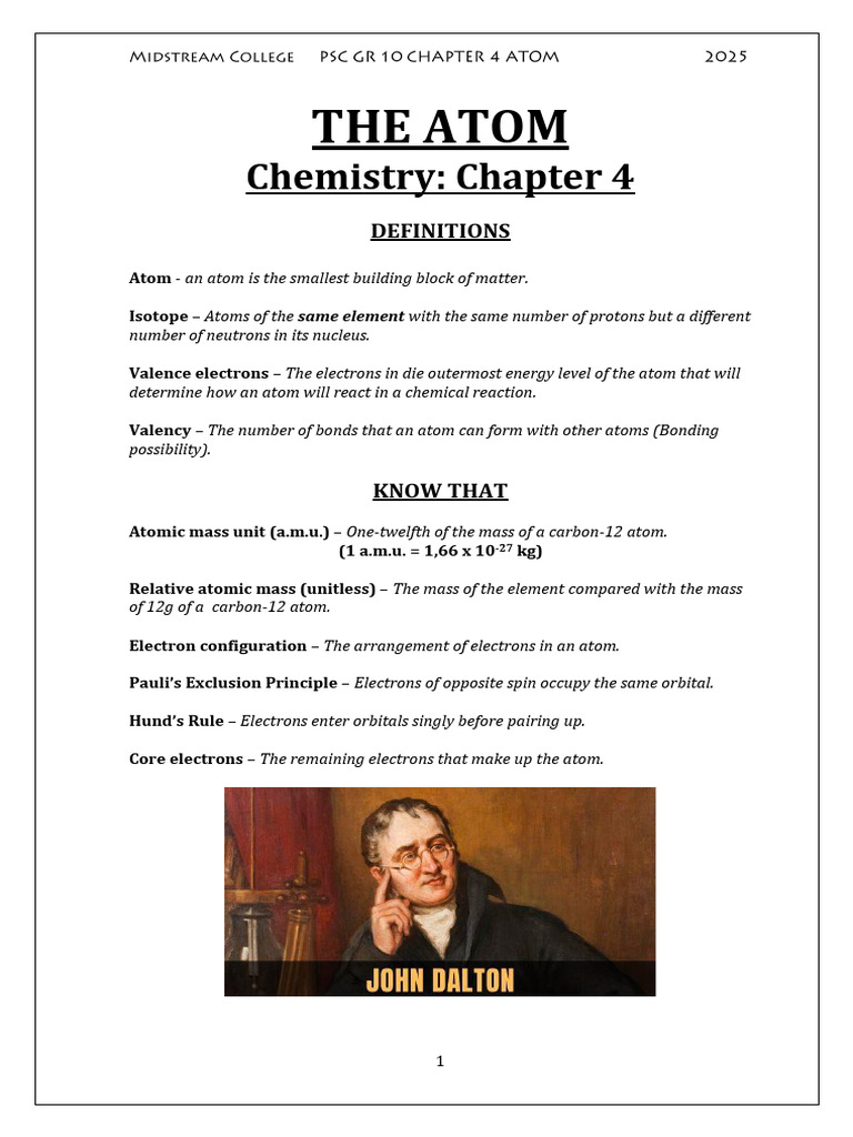 4 Gr.10 CHPT 4 - The Atom | PDF | Atoms | Atomic Nucleus
