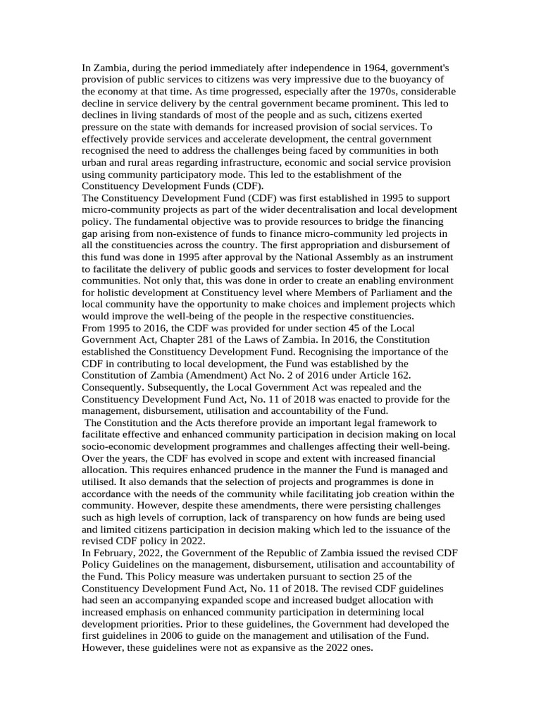 Zambia's Revised CDF Guidelines 2022 | PDF | Policy | Accountability