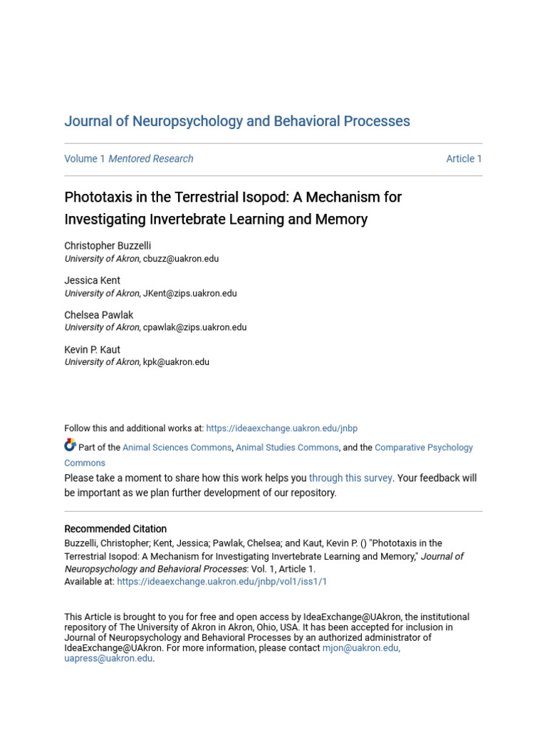 Isopod Phototaxis and Learning Mechanisms | PDF | Learning | Memory