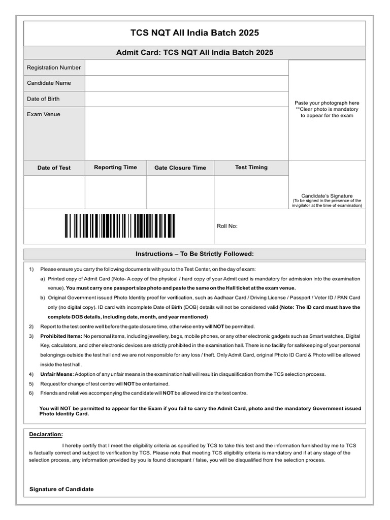 Admit Card | PDF | Identity Document | Access Control