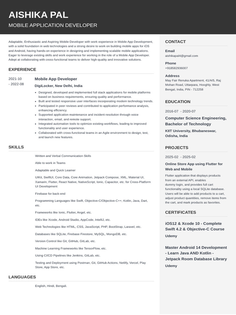Mobile App Developer Resume Summary | PDF | Mobile App | Software ...