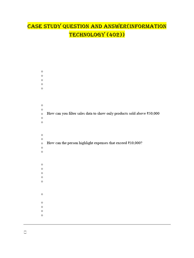 Case Studies for IT 402: Questions & Answers | PDF | Spreadsheet ...
