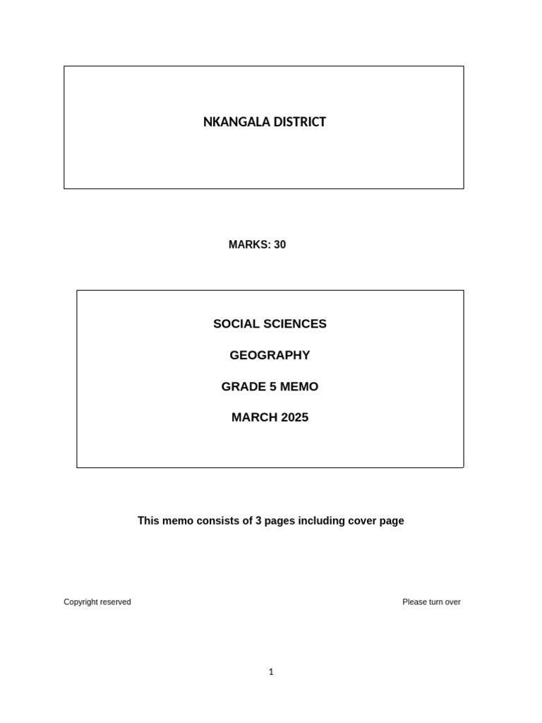 Grade 5 Geography Memo March 2025 | PDF