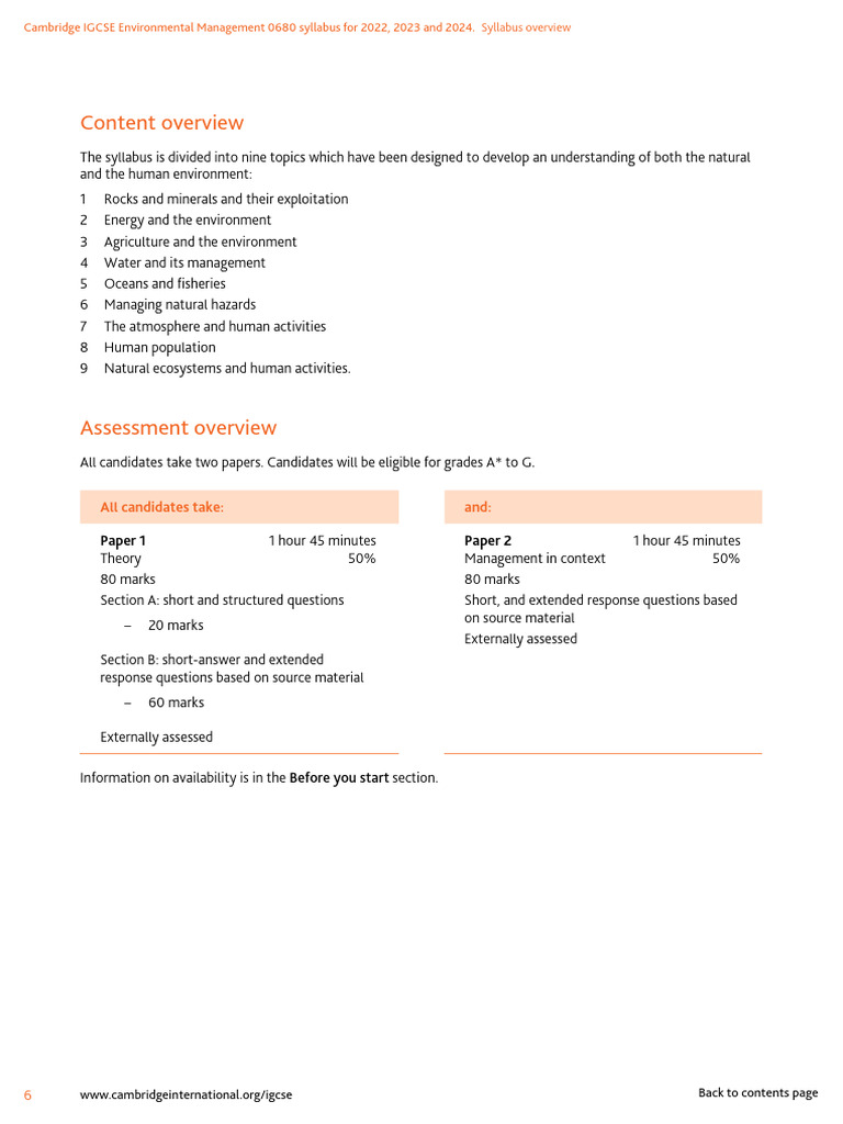 Cambridge IGCSE Environmental Management 0680 Syllabus | PDF | Rock ...
