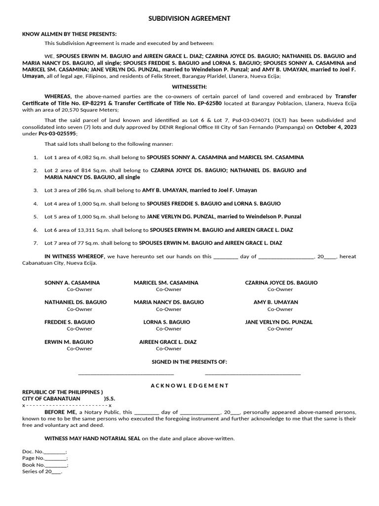 Subdivision Agreement and Affidavit of Non-Tenancy | PDF | Affidavit ...