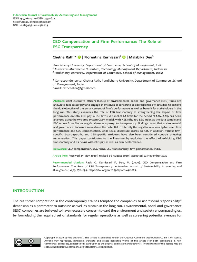 CEO Pay and ESG Transparency Impact | PDF | Corporate Social ...