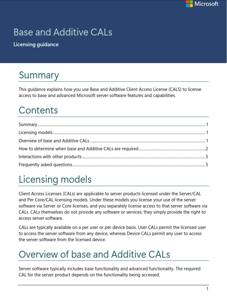 Understanding Base and Additive CALs | PDF | Microsoft Exchange Server ...