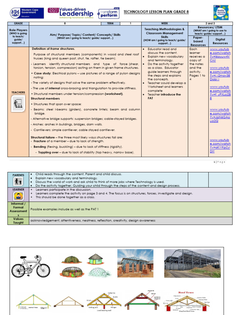 Grade 8 Technology Lesson Plan: Structures | PDF | Beam (Structure ...