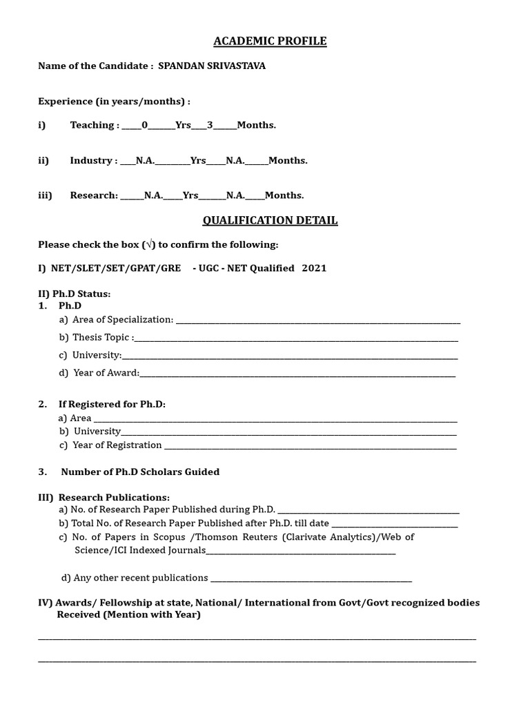 Spandan Srivastava's Academic Profile | PDF