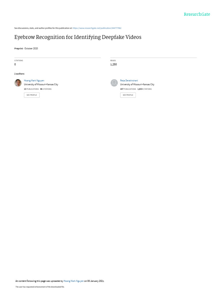 Eyebrow Biometrics for Deepfake Detection | PDF | Receiver Operating ...