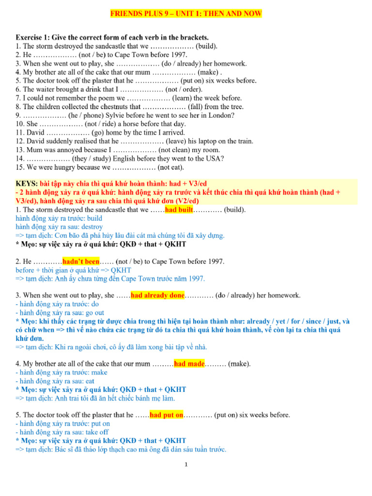 FP 9 - Unit 1 - Exercises - Keys. | PDF