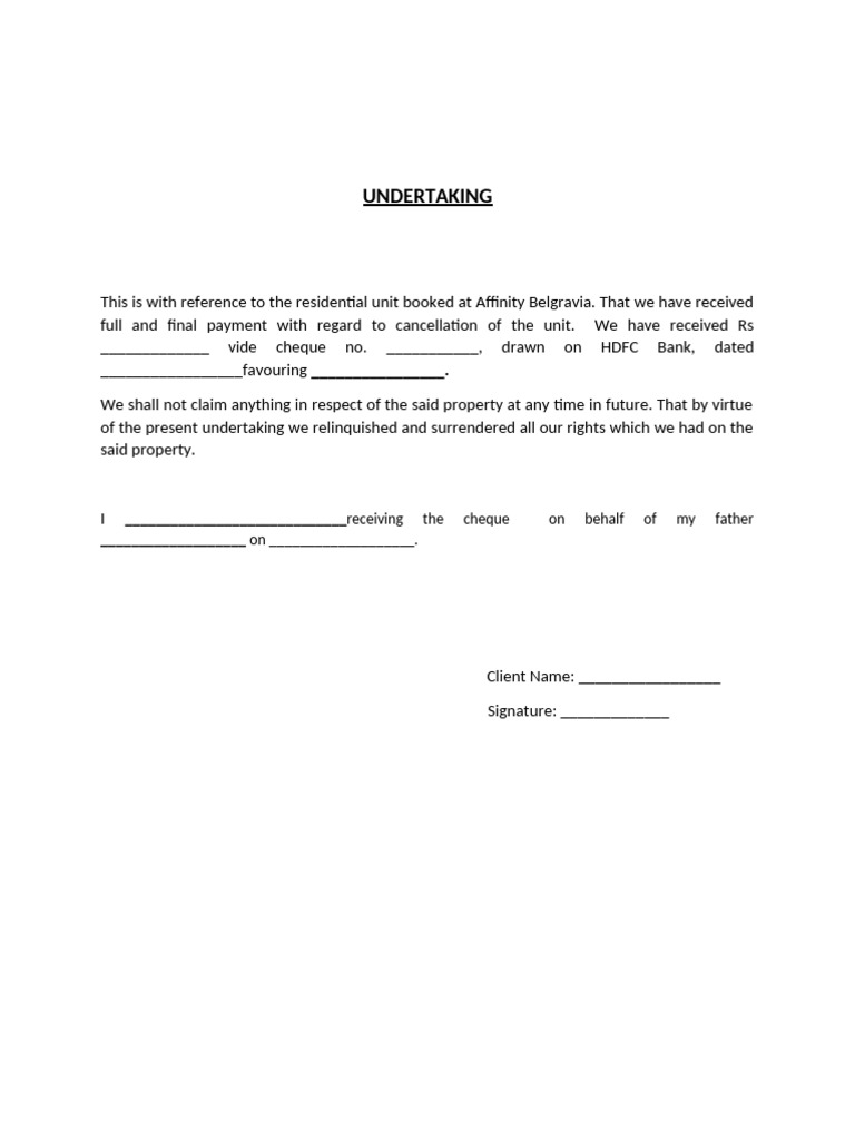 Full & Final Undertaking | PDF