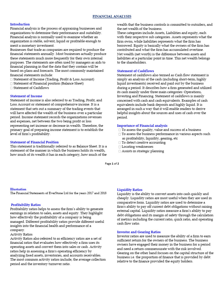 FINANCIAL ANALYSIS Notes | PDF | Balance Sheet | Equity (Finance)