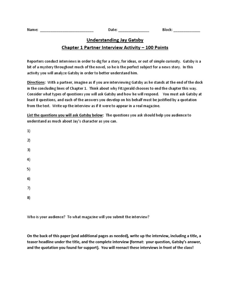 Interviewing Jay Gatsby: A Character Study | PDF | Language Arts ...