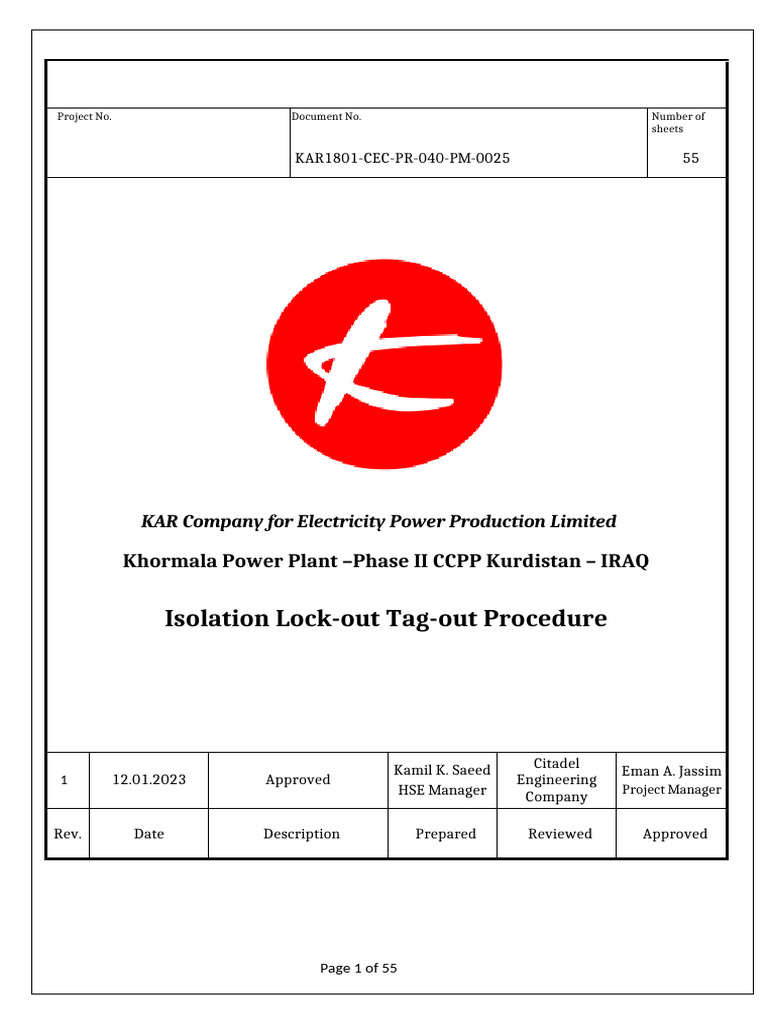 KAR1801-CEC-PR-040-PM-0025_Isolation_Lock-Out Tag-Out Procedure | PDF ...