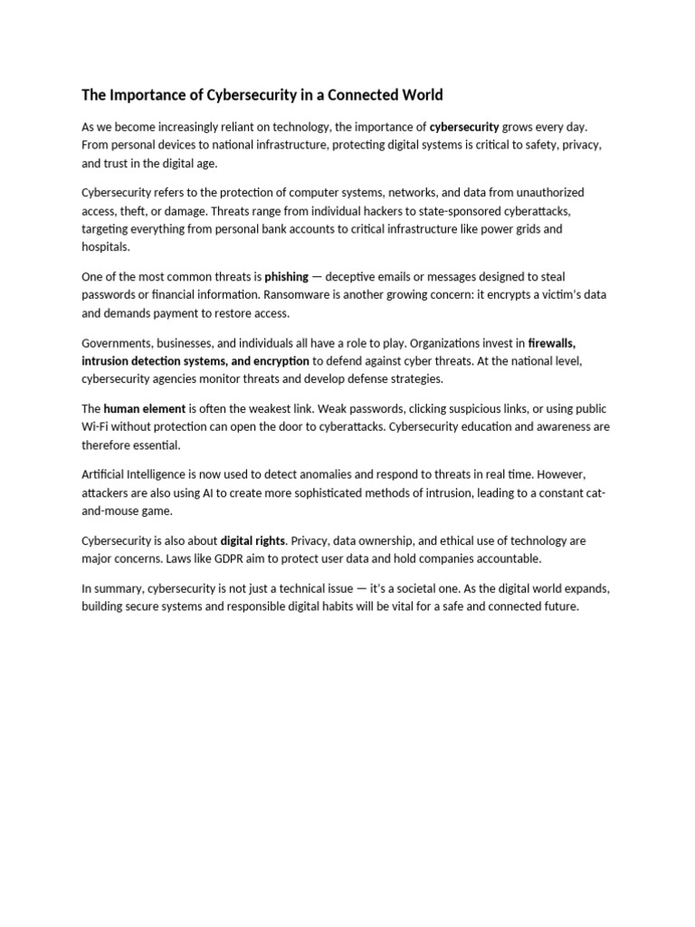 The Importance of Cybersecurity in A Connected World | PDF