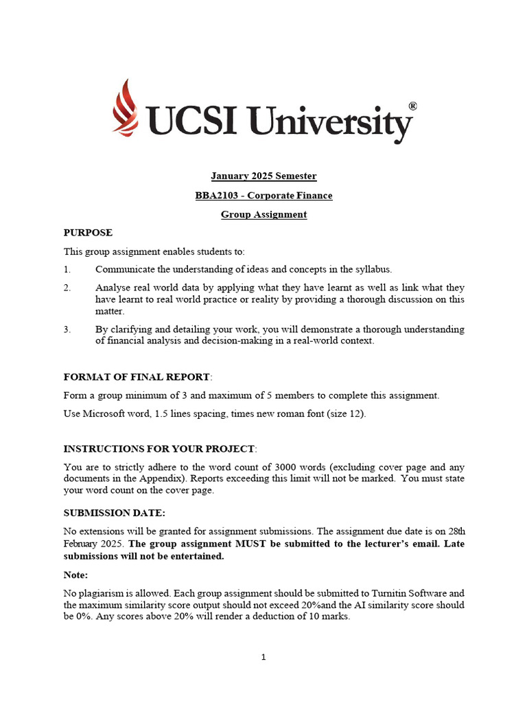 Corporate Finance Group Assignment Guide | PDF | Net Present Value ...