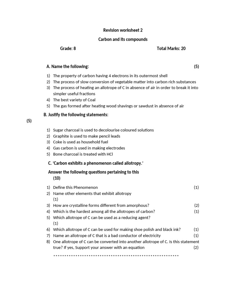 Revision WS Carbon and Its Compounds | PDF