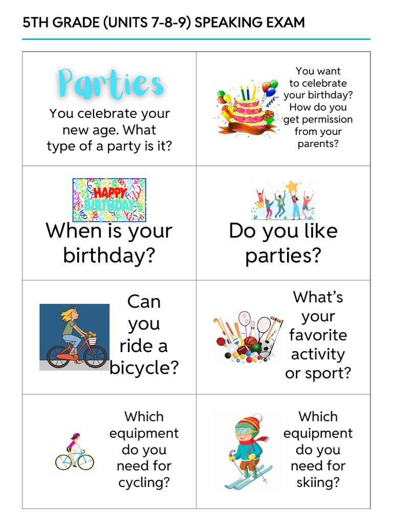 Grade 5 Speaking Exam Activities | PDF