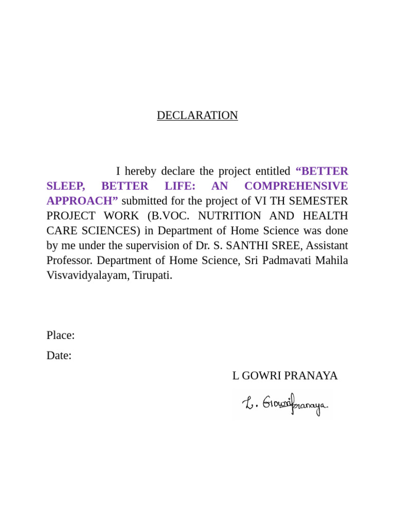 Better Sleep, Better Life Project Declaration | PDF
