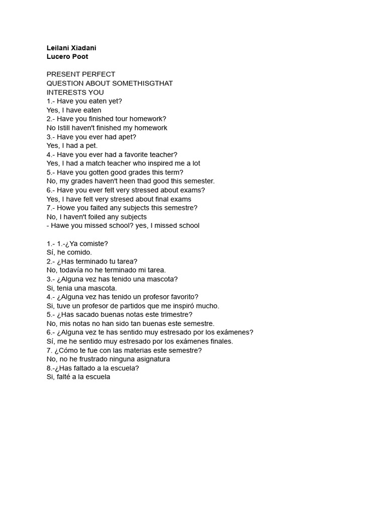 Present Perfect Questions and Answers | PDF