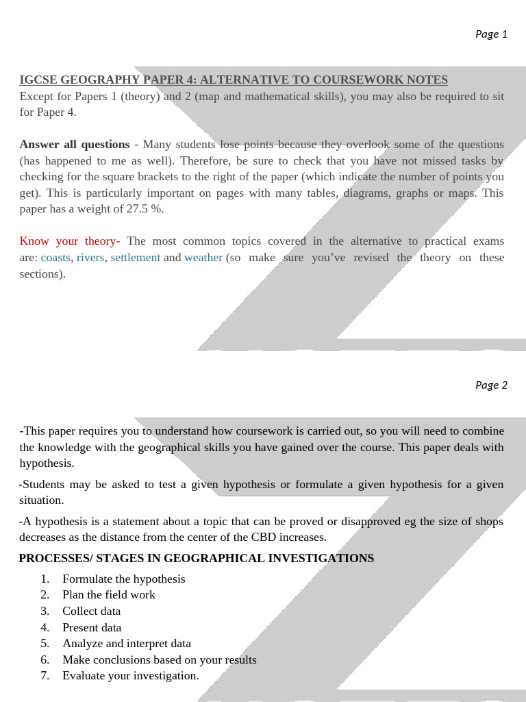 IGCSE Geography Paper 4 Coursework Guide | PDF | Sampling (Statistics ...