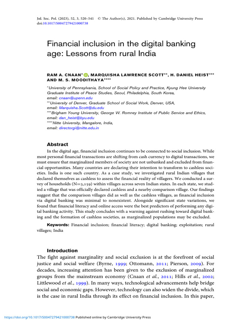 Digital Banking and Financial Inclusion in Rural India | PDF ...
