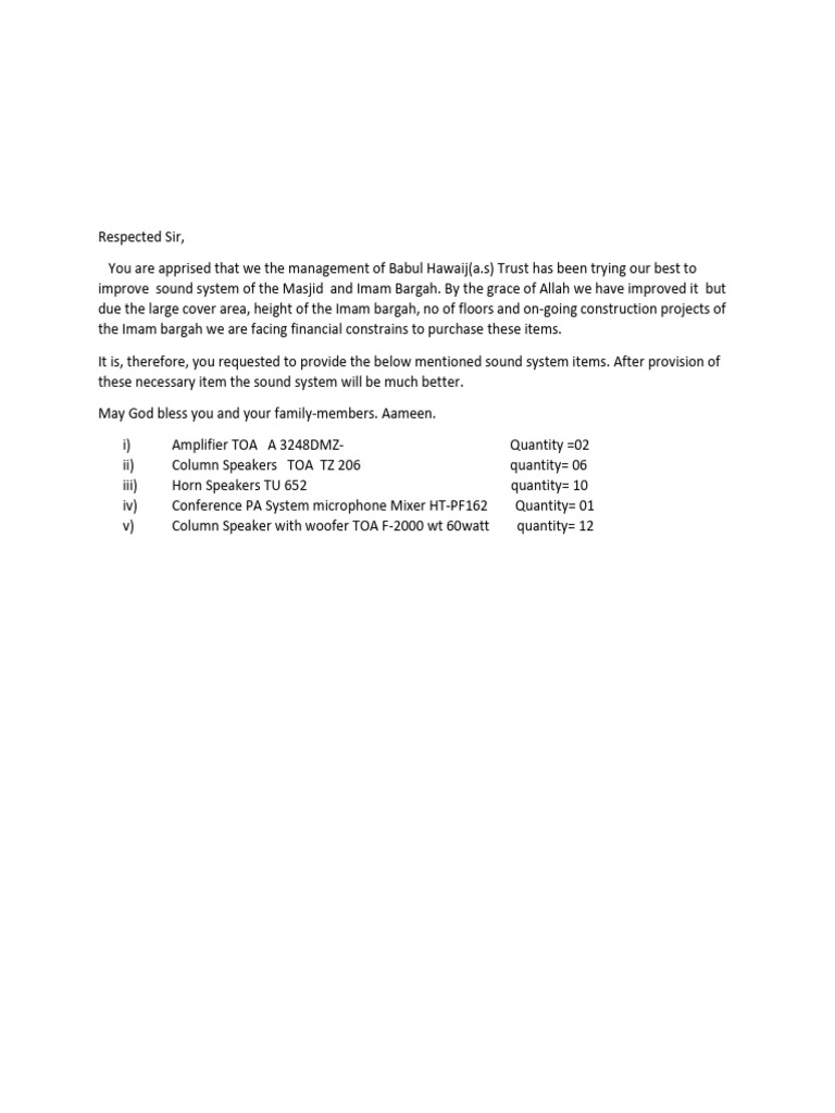 Request for Sound System Donations | PDF