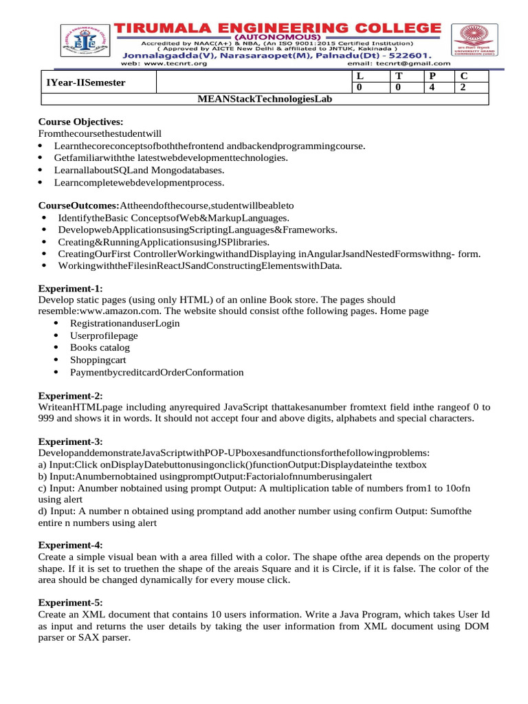 MEAN Stack Technologies Course Overview | PDF | Software Development ...