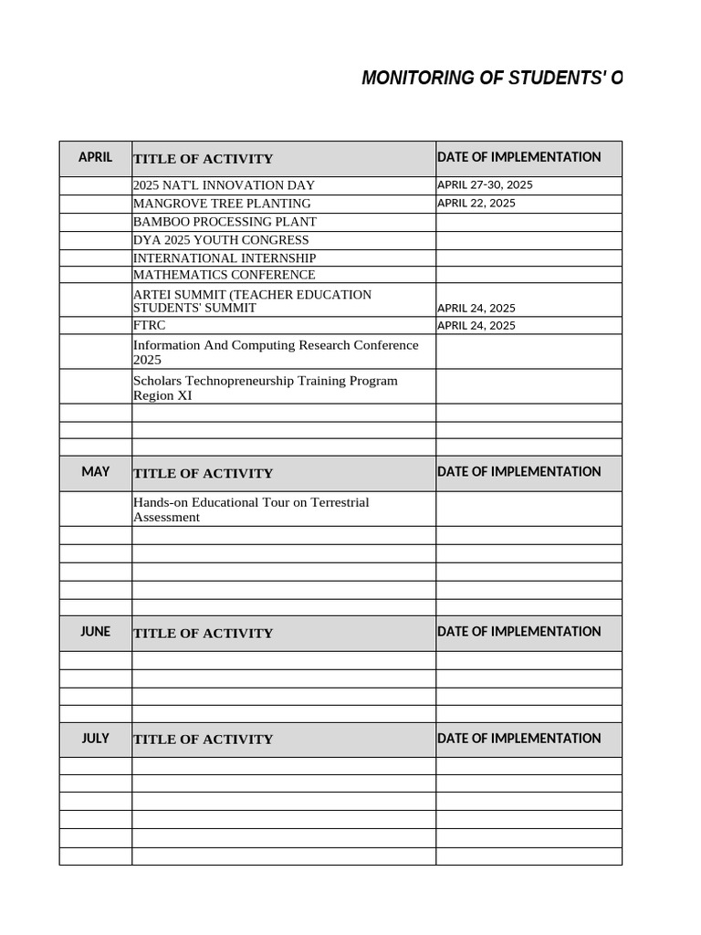 2025 Student Off-Campus Activities Schedule | PDF