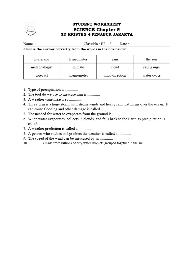 Science Worksheet: Weather Concepts | PDF