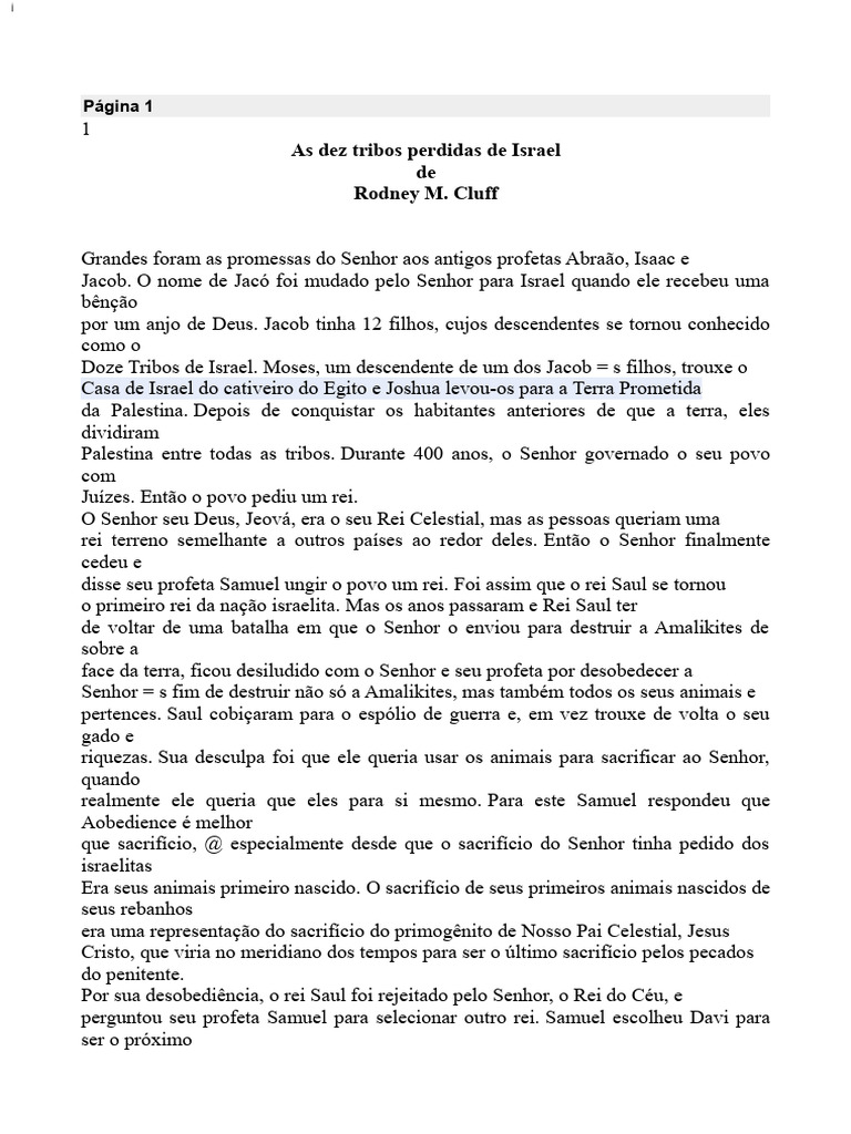 As Dez Tribos Perdidas de Israel ( Rodney M Cluff) | PDF | Davi | Livro ...