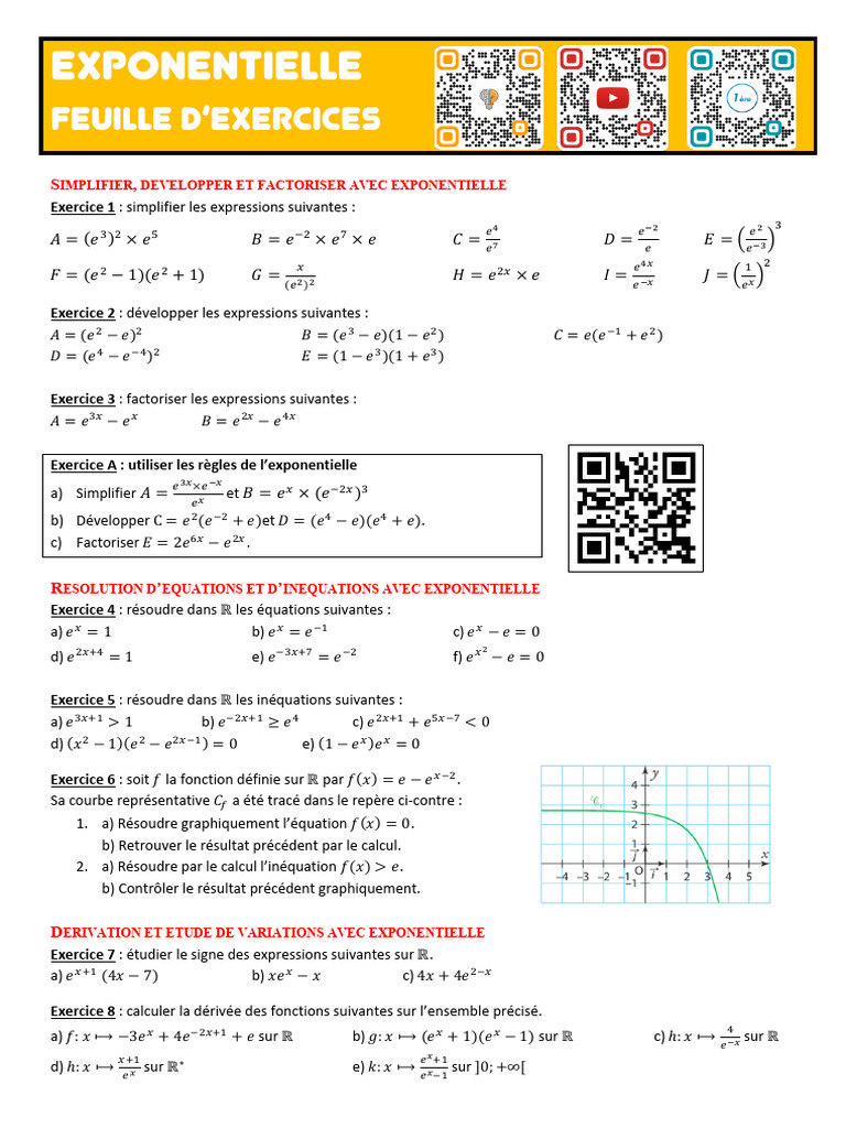 Exercices sur l'Exponentielle | PDF | Fonction (Mathématiques ...