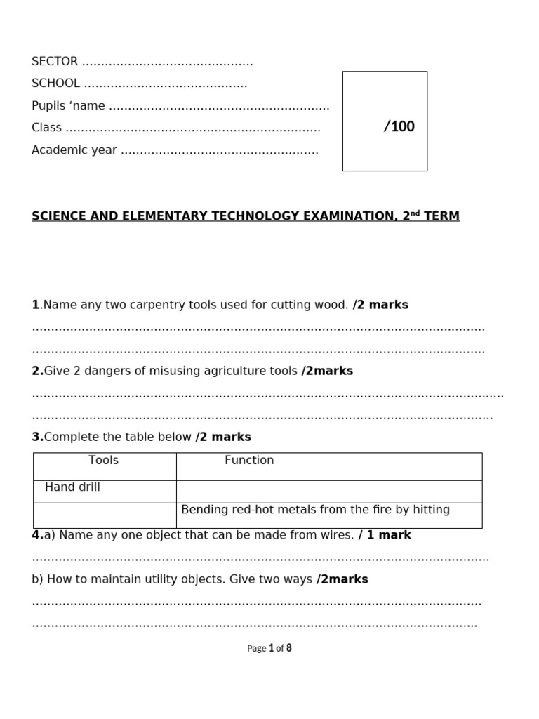 P6 Science Exam Questions Term 2 | PDF | Thorax | Lung