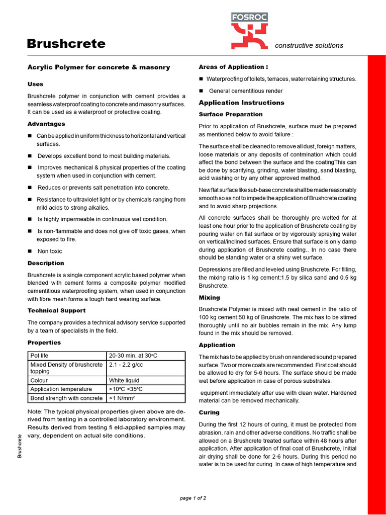 Brushcrete: Waterproofing Solutions | PDF | Concrete | Cement