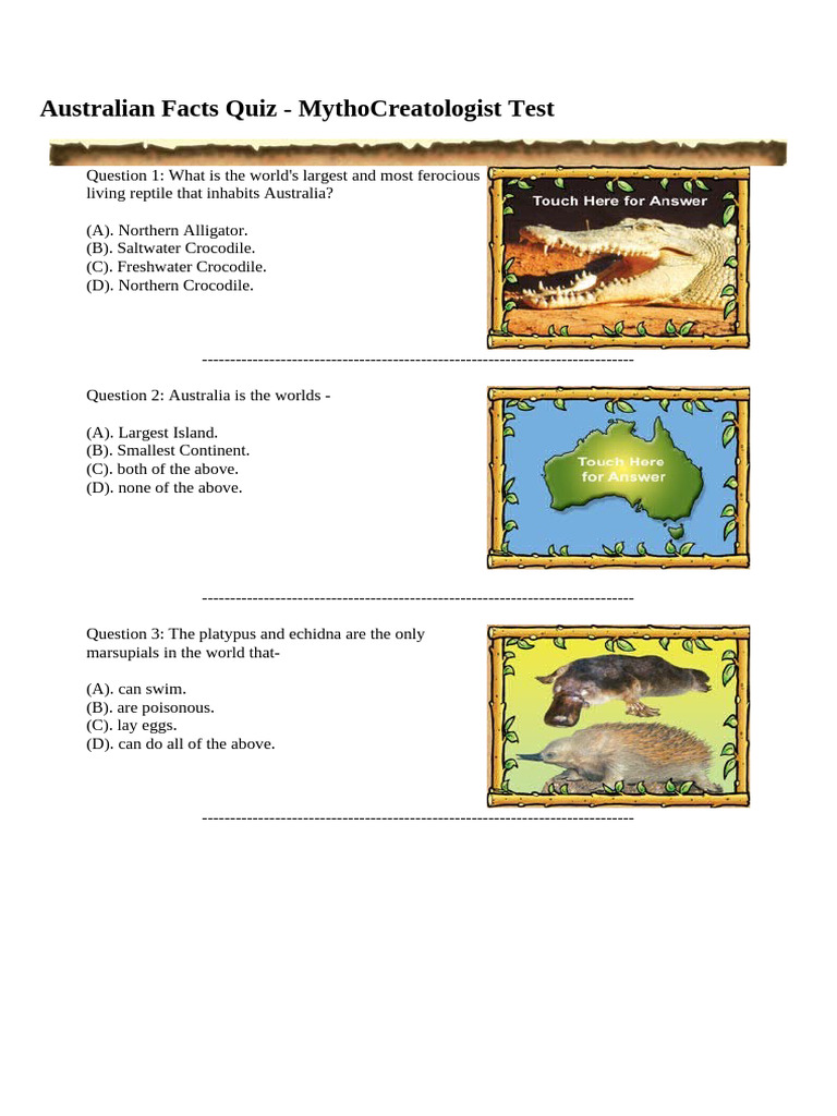 Australian Facts Quiz | PDF | Crocodile | Australia